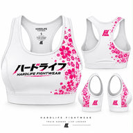 White Sakura Bra with pink floral print, front and back views